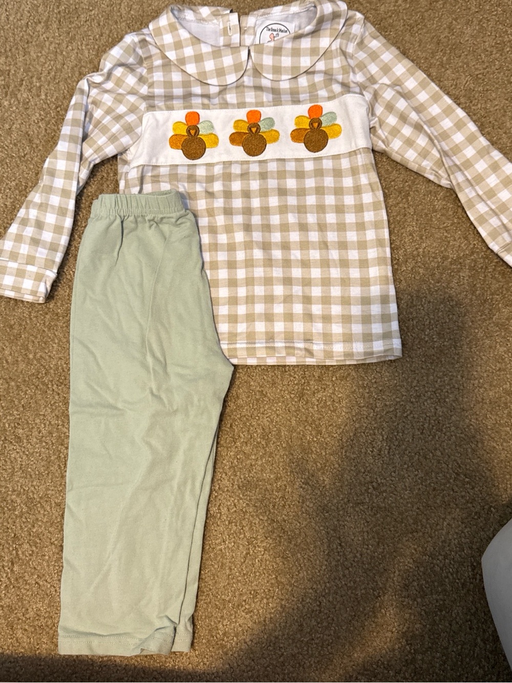 Children 2T Thanksgiving set Gingham Long Sleeve Top with Turkey